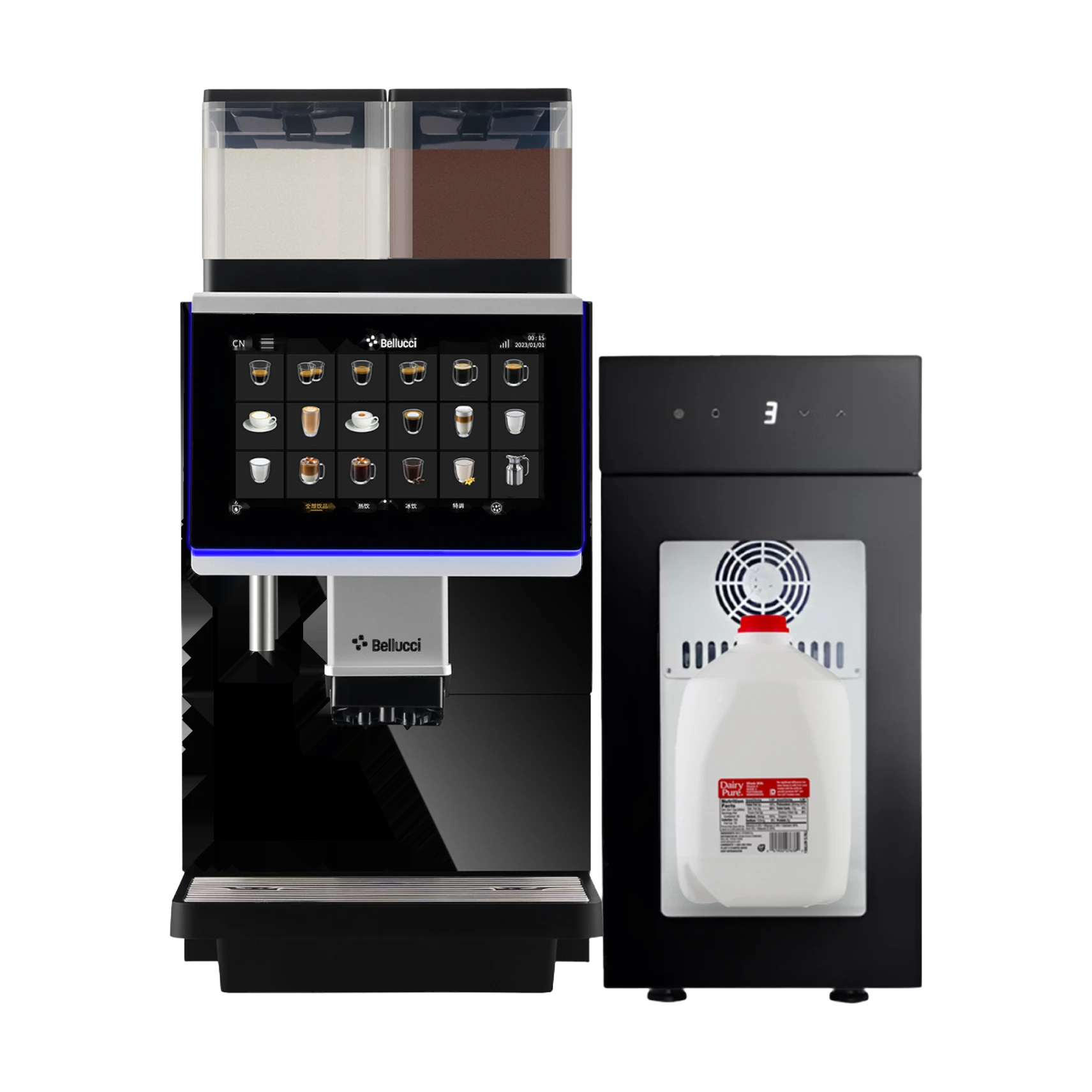 Bellucci Twin Plus commercial bean-to-cup coffee machine close-up, serviced by Grajqevci in Toronto and the GTA.