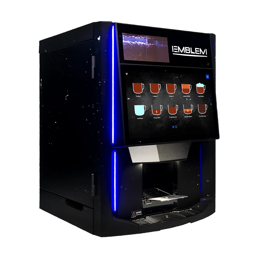 Cafection Emblem commercial compact premium bean-to-cup machine close-up, repaired and serviced by Grajqevci.