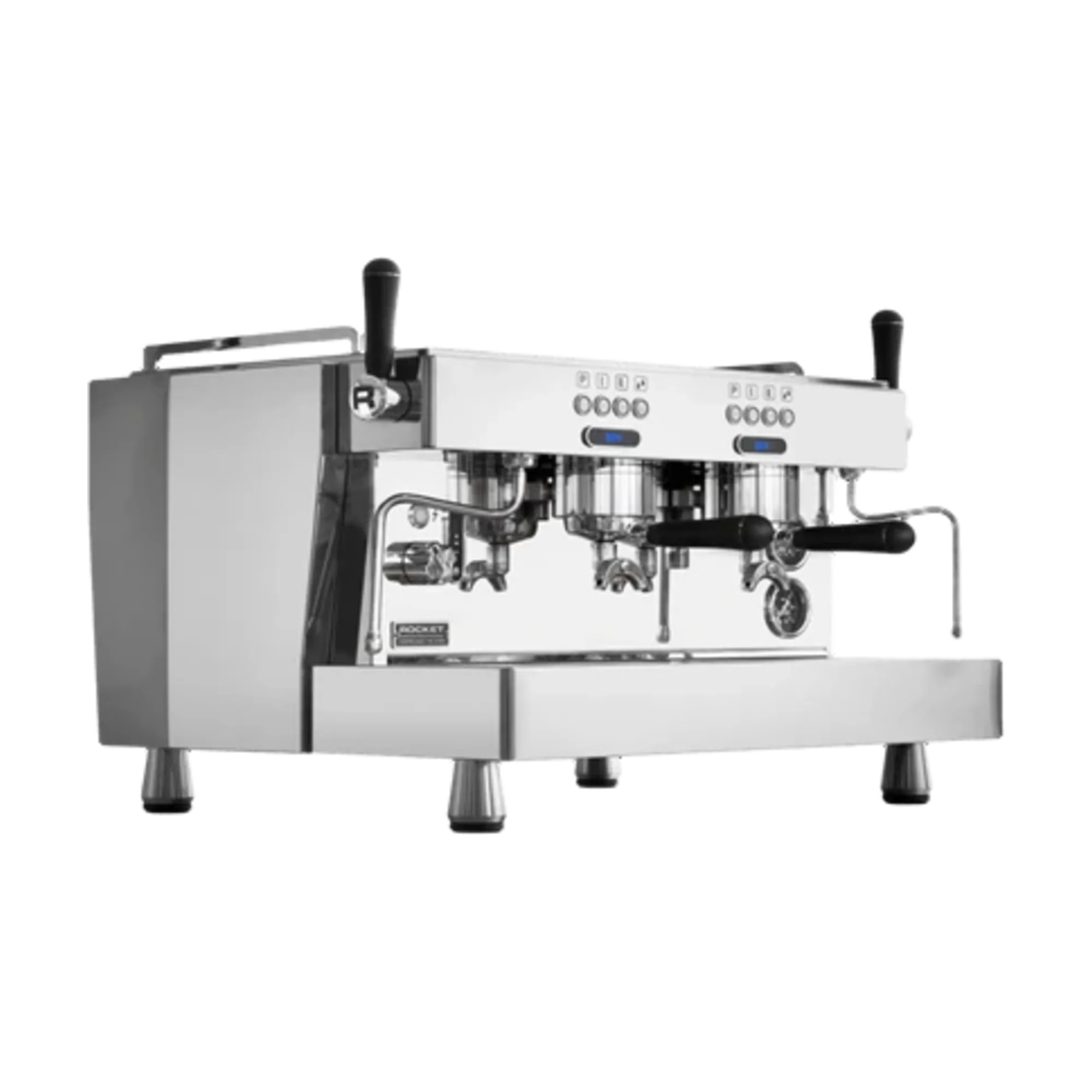 Rocket Espresso R 9 multi-boiler commercial machine close-up, serviced by Grajqevci in Toronto and the GTA.