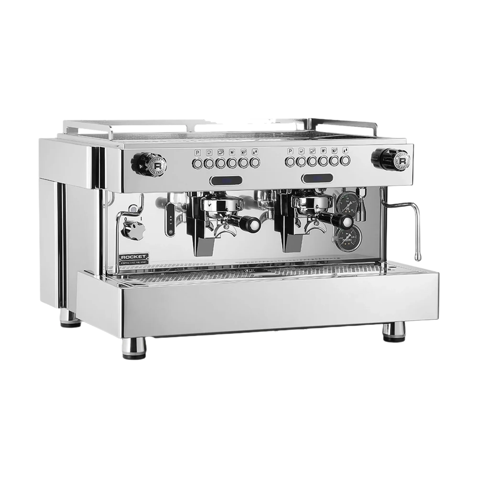 Rocket Espresso RE A Timer commercial coffee machine close-up, serviced by Grajqevci in Toronto and the GTA.