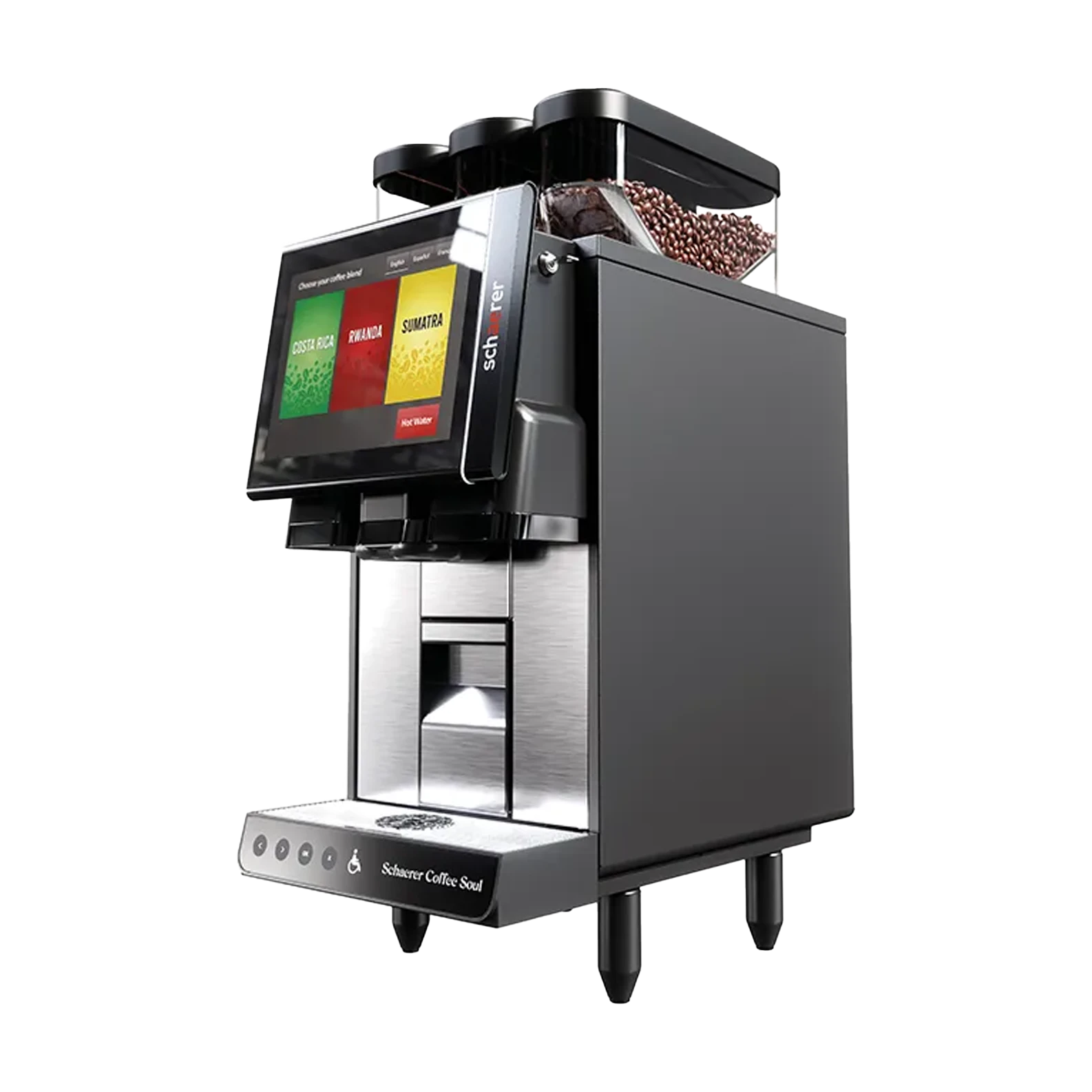 Schaerer Coffee Soul C commercial premium super-automatic machine close-up, serviced and repaired by Grajqevci.