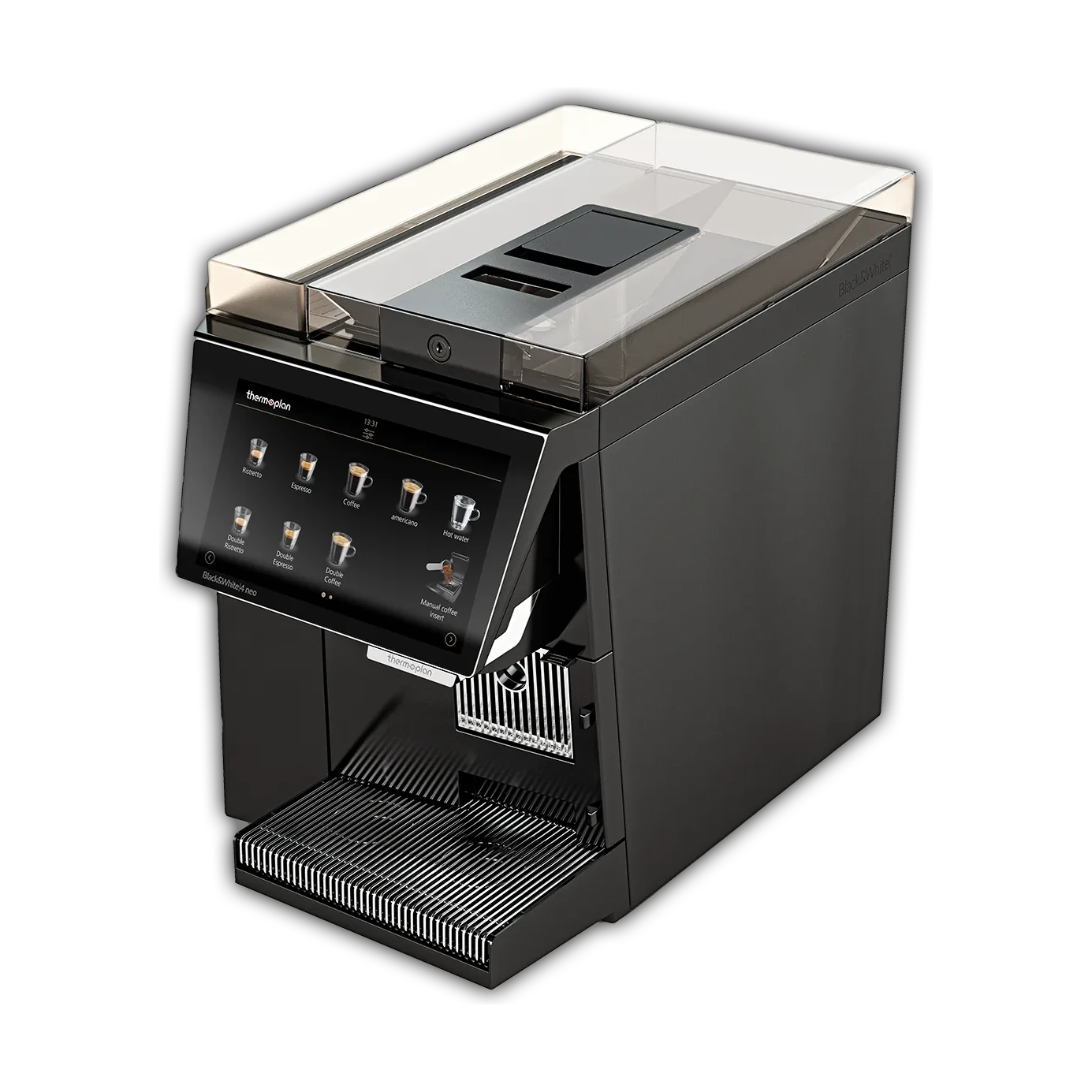 Thermoplan Black&White4 neo commercial coffee machine close-up, repaired and serviced by Grajqevci in Toronto and the GTA.